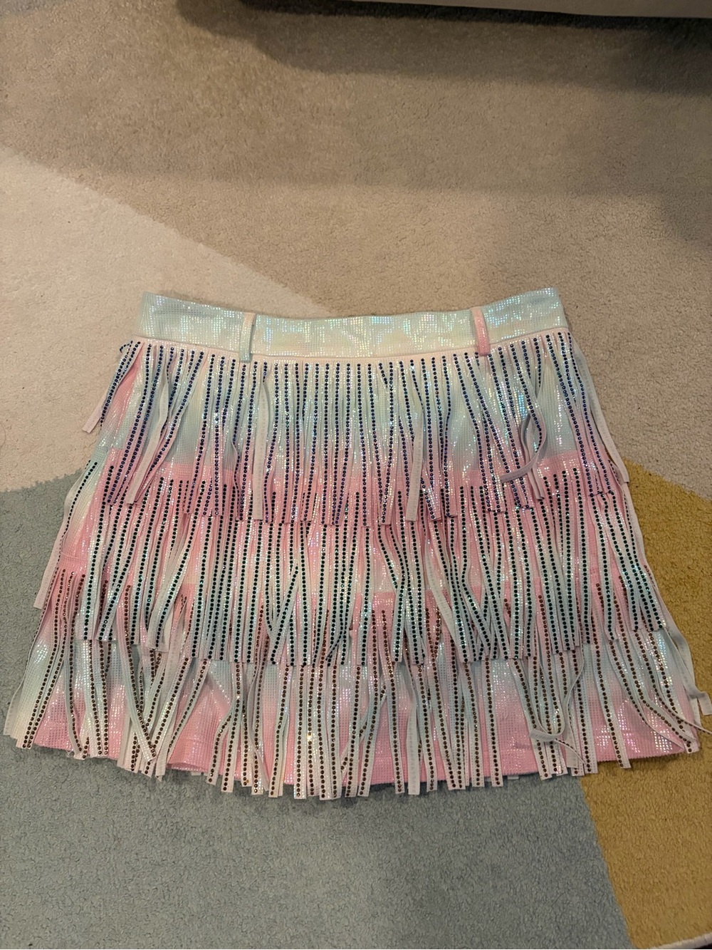 Queen of Sparkles Fringe Skort medium rhinestone white pink blue skirt med